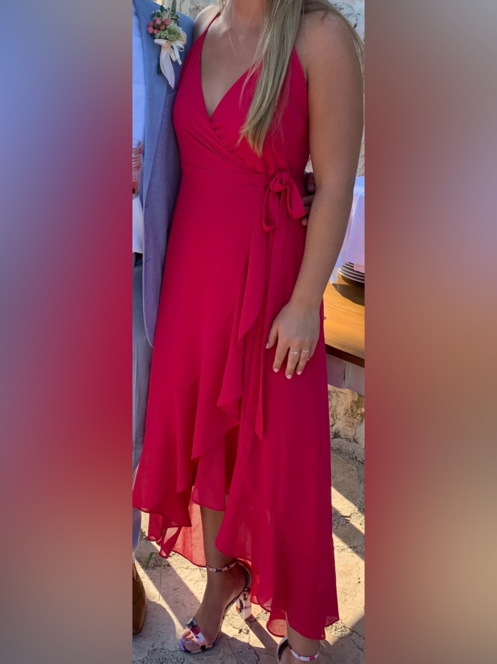 Wrap High-Low Dress in Bright Fuchsia